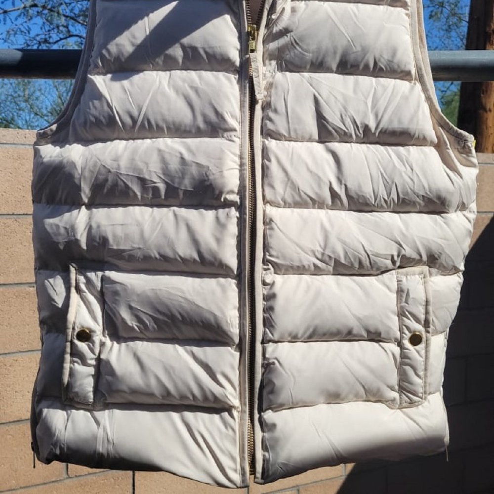 J Crew Vest 60% Down 40% Feather Size M side zips with pockets Full zip  Beige - Picture 5 of 12
